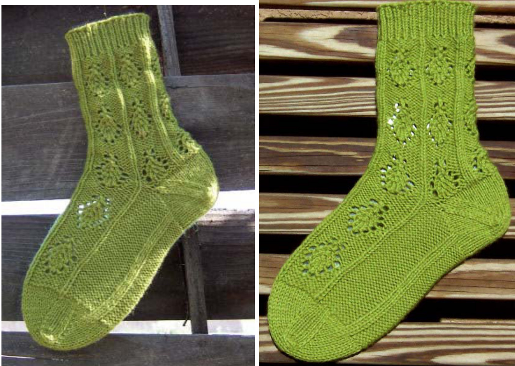 Quilted Leaf Lace Socks Pattern: Top-Down, Adjustable Width with Afterthought Heel pattern preview