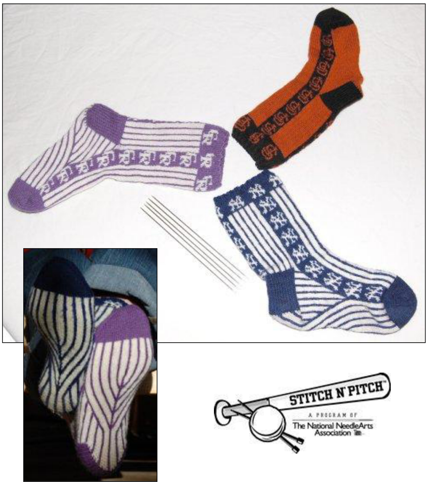 Festive Knitting Socks Pattern and Team Color Guide for Baseball Fans pattern preview