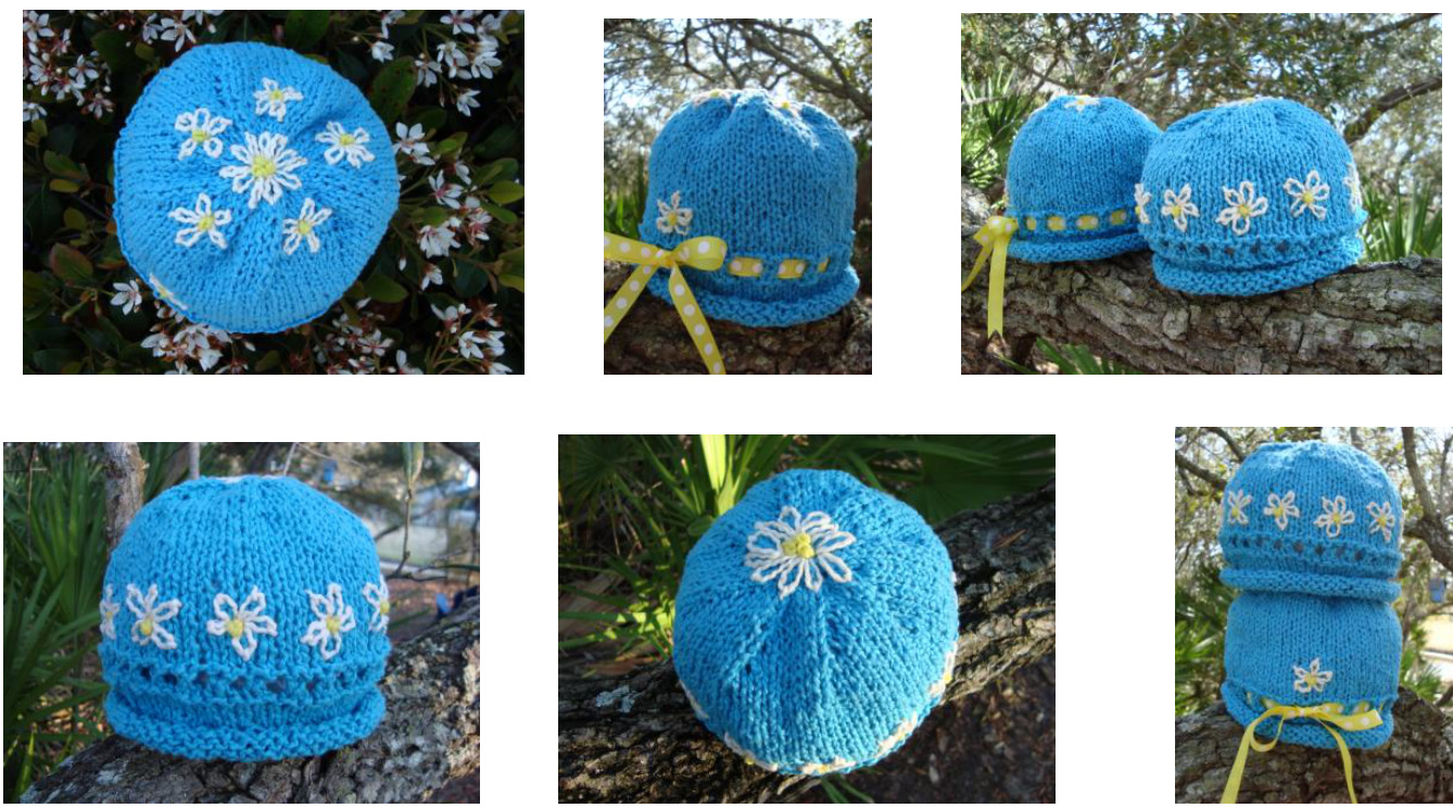 Don't Eat the Daisies: Baby/Toddler/Child Knit Hat Pattern with Daisy Embellishments pattern preview