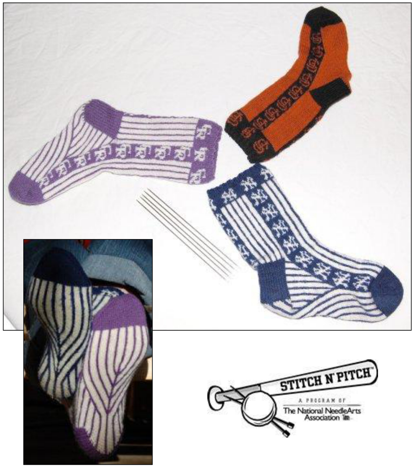 Knitting Pattern for Baseball Team Socks with Pinstripes pattern preview