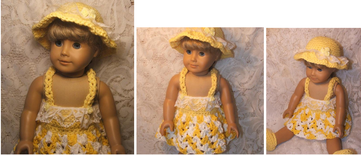 American Girl Crochet Pattern Collection: Sun Dress Set with Shoes and Hat (Intermediate Level) pattern preview