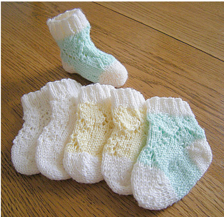 Carrie's Adapted Baby Sock Pattern: Chevron Lace Infant Booties with Customizable Size Options pattern preview