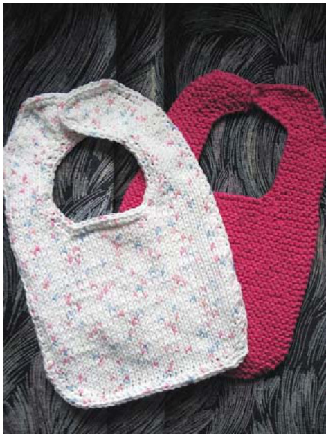 Easy Baby Bib Knitting Pattern for Beginners: Garter & Stockinette Stitch Versions by Johanne Grenier pattern preview