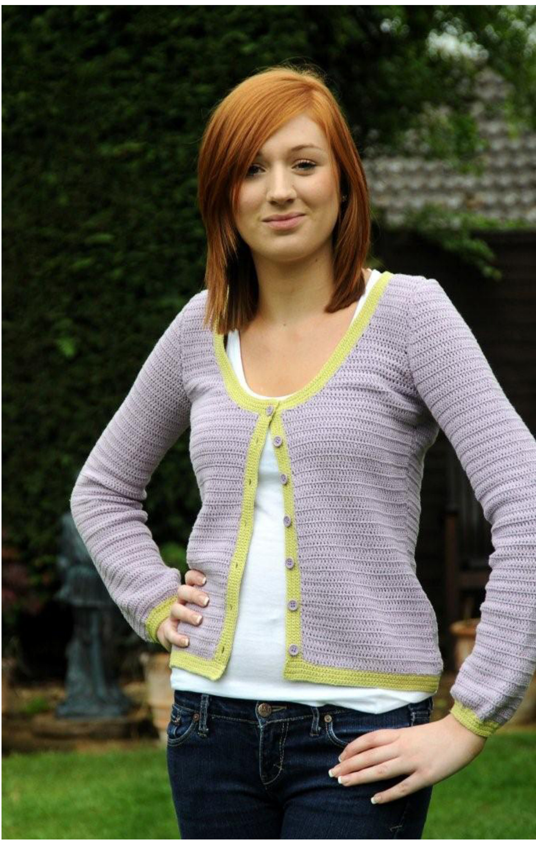 Crochet Pattern for Color-Blocked U-Neck Cardigan with Sleeves pattern preview