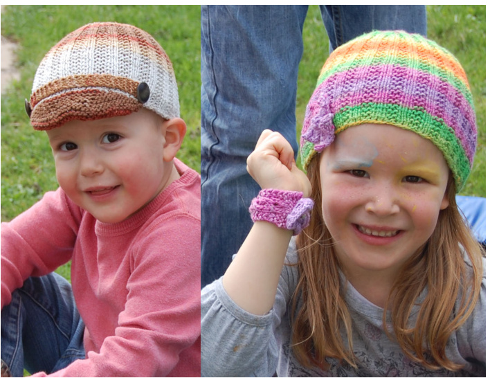 Knitting Patterns for Hat and Bracelet with Flower Button and Peak Variations pattern preview