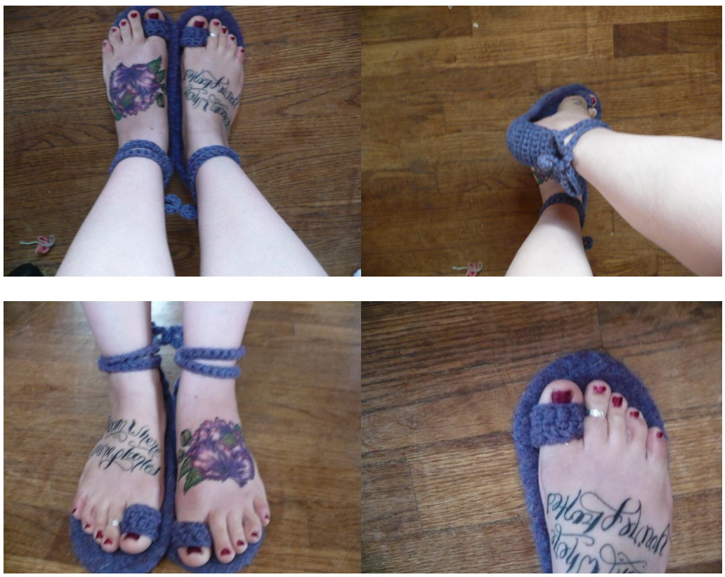 Handcrafted Felted Foot Tattoo Sandals Pattern by Beth Kollars - Crochet Tutorial for House and Outdoor Wear pattern preview