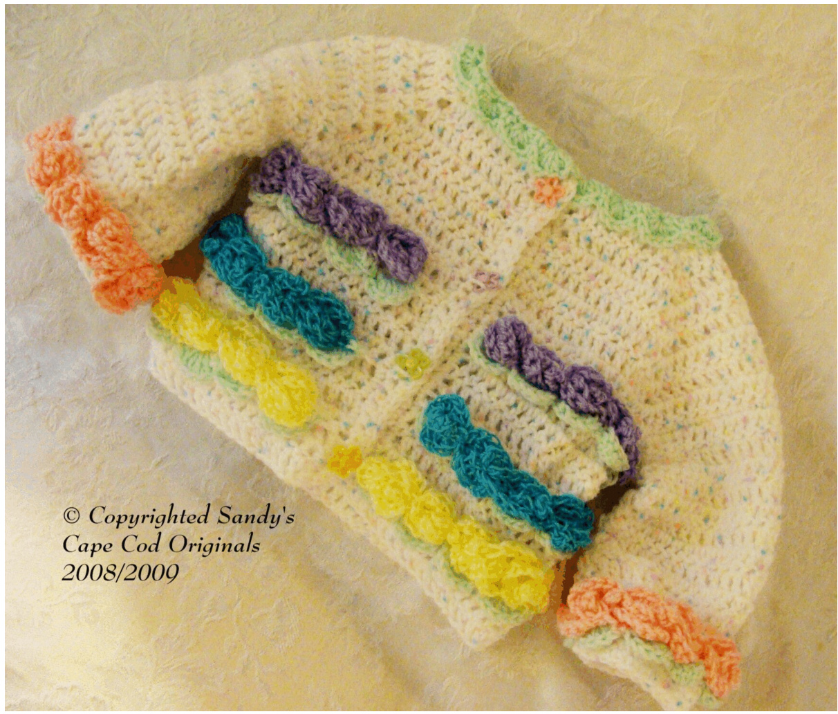 Crochet Pattern for Newborn to Toddler Flower Princess Sweater and Beanie Set by Sandy's Cape Cod Originals pattern preview