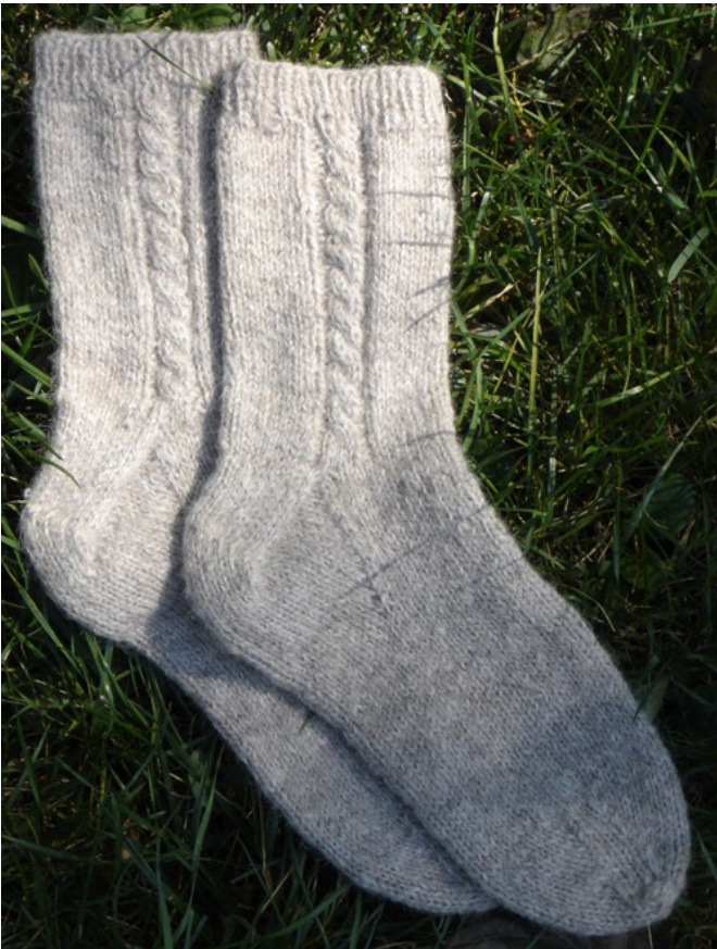 Handspun or Sport Weight Yarn Knitting Pattern for Customizable Socks with Cable Twists and Various Sizes pattern preview