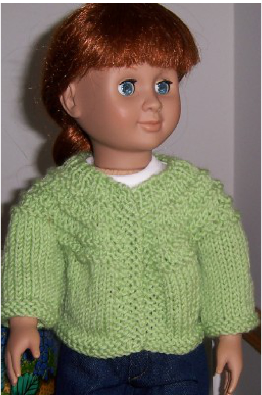 Garter Ridge Cardigan Pattern for 18 American Girl Dolls or 15 Bitty Baby by Janice Helge, Top-Down Knitting Design with Cascade 220 Superwash Yarn pattern preview