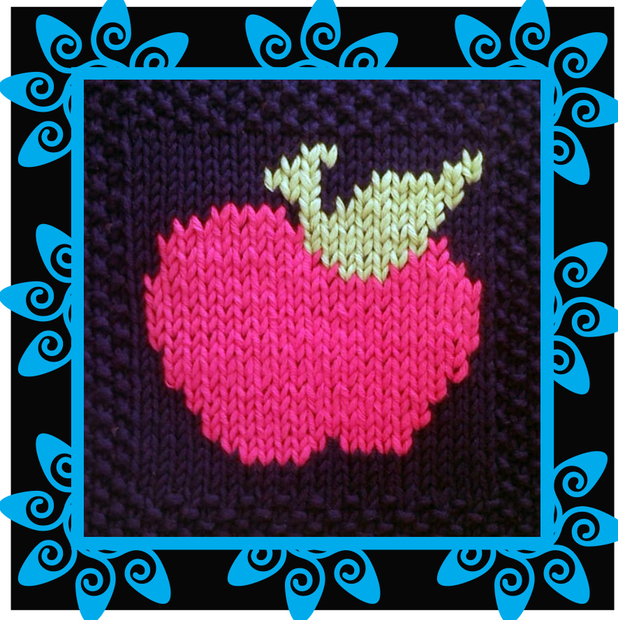 Knitted Square with Apple Pattern by Fiona Kelly: A Beginner-Friendly Project with Duplicate Stitch Embroidery pattern preview