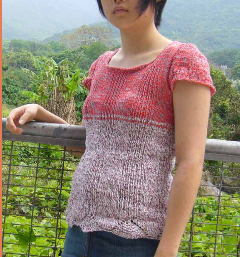 Embers Cap Sleeve T-Shirt Knitting Pattern with Bust Shaping and Adapted Edging from Knitting Stitches by Mary Webb pattern preview