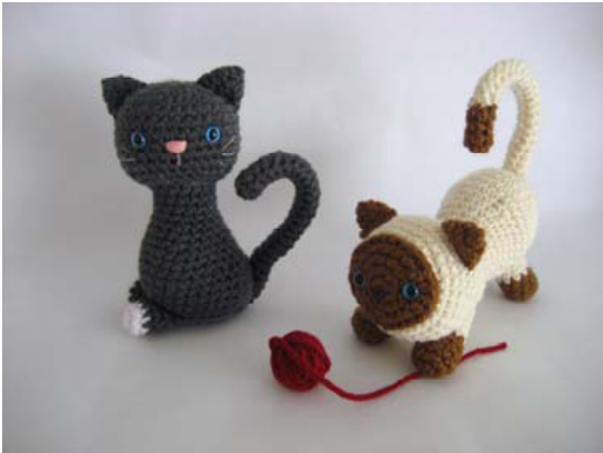 Amigurumi Kitten Patterns by Amy Gaines: Detailed Crochet Guide for Sitting Grey Kitten and Pouncing Siamese Kitten pattern preview