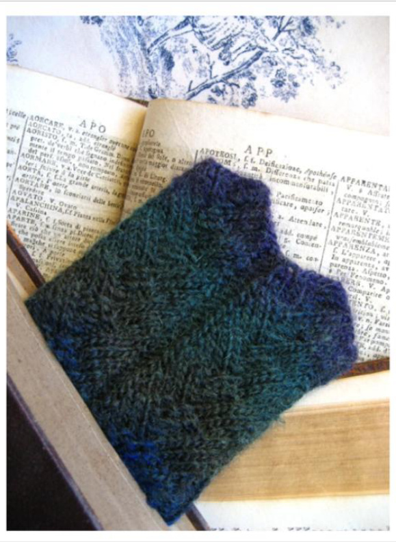 Knitting Pattern for Bookmark Socks with Herringbone-Like Design and Dutch Heel, Designed by RedScot for a University Library Secretary pattern preview