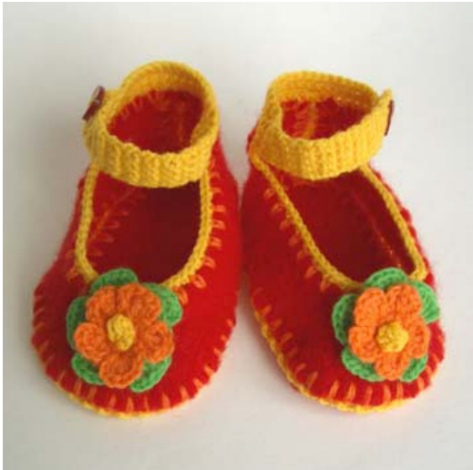 Baby Mary-Jane Sweater Shoes Crochet Pattern for 6-12 Months with Felted Knit Material and Decorative Flower pattern preview