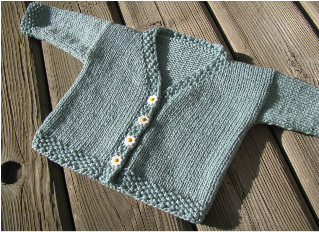 Springtime Baby Cardi Knitting Pattern by Kaity Von Rader for 3-12 Month Infants with Detailed Instructions and Specifications pattern preview