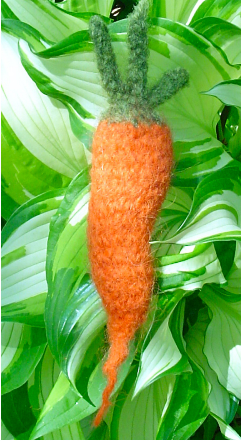 Felted Carrot Crochet Pattern by OneLoopShy Designs - A Fun and Quick DIY Project for Embellishing Market Bags or Tabletop Decor pattern preview