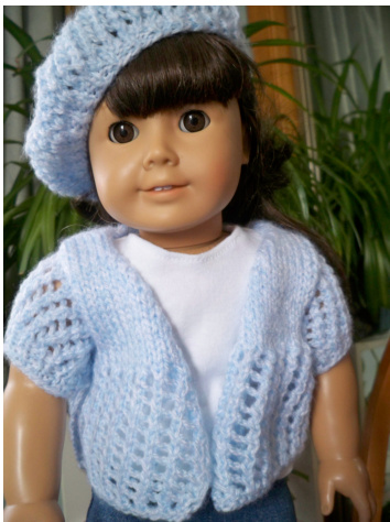 Knitting Pattern for Spring Sweater Designed Specifically for American Girl Dolls with Lace Stitch and Stocking Stitch Details pattern preview