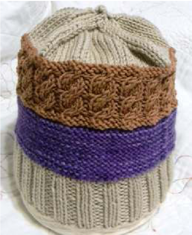 Peanut-Butter Jelly Hat Knitting Pattern for Child's Medium Size with Multi-Yarn Color Scheme and Cable Design pattern preview