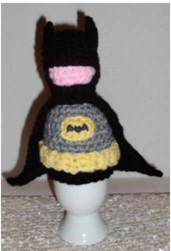 Amigurumi Batman Egg Cosy Pattern: A Comic Book Inspired Design by Ellie Skene for Personal Non-Commercial Use pattern preview