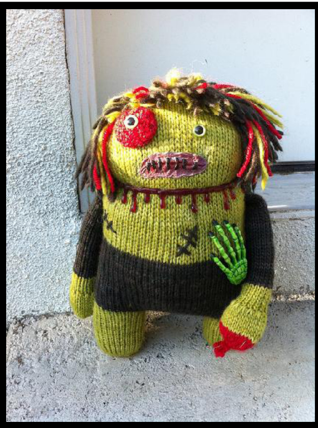 Knitting Pattern for Medium-Sized Zombie Monster with Customizable Hair, Eyes, and Bloody Accents pattern preview