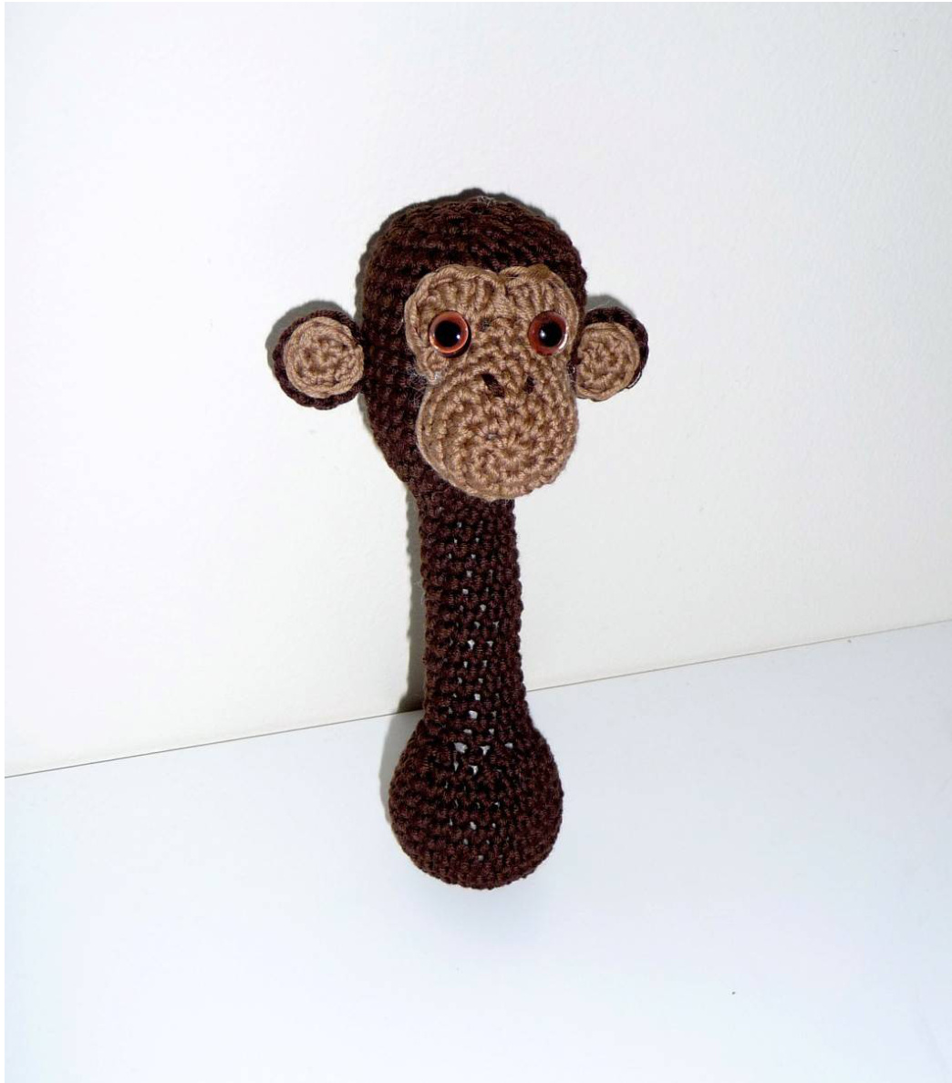 Crochet Pattern for Adorable Monkey Rattle Toy with Safety Eyes and Bells for Babies pattern preview