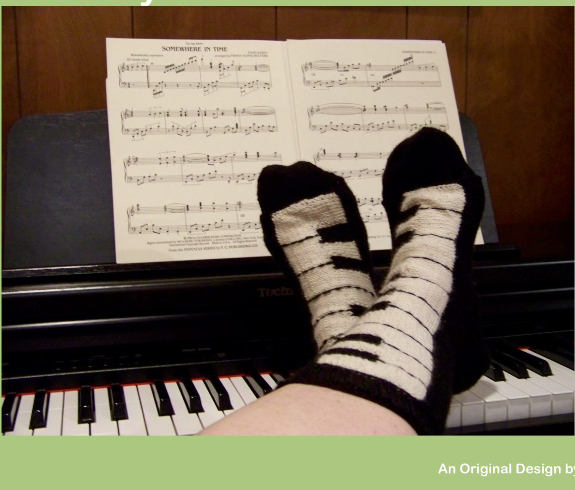 Pianissimo Keyboard Socks Pattern: A Sideways Knitted Sock for Music Enthusiasts with Intarsia or Fair-Isle Keyboard Design pattern preview