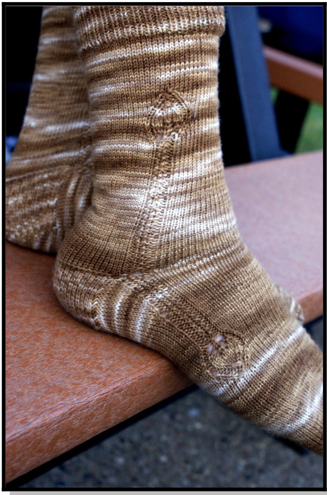 Tea Time Socks Knitting Pattern by Rebecca Osborn - Heel to Toe Fingering Weight Sock Design with Tea Leaf Motif pattern preview