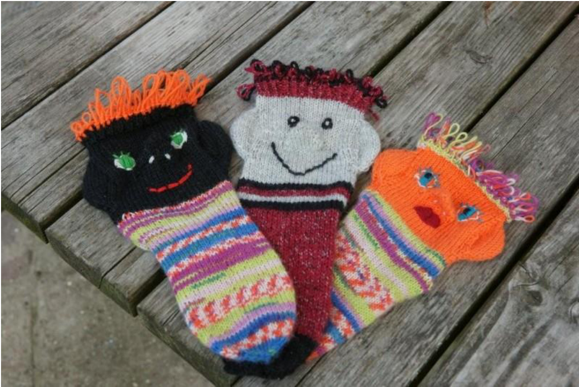 Funny Feet Sock Gnomes Knitting Pattern by Thelma Egberts - Whimsical Footwear for Kids pattern preview