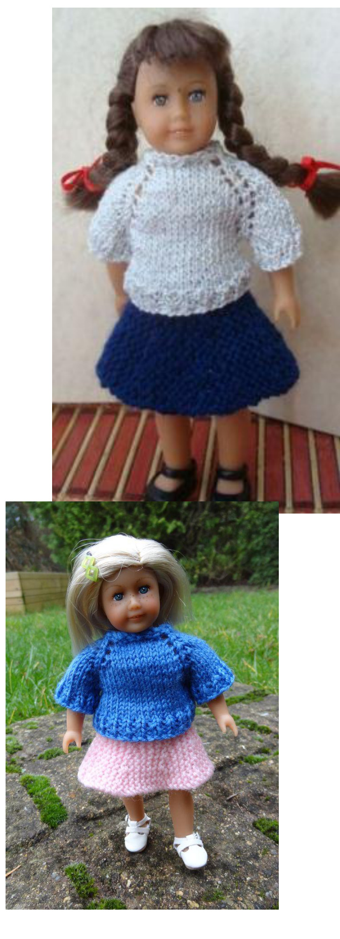 Mini Molly's Knitwear Collection: Garter Stitch Skirt, Top Down Sweater, and Long Pants Patterns for 6" American Girl Dolls pattern preview