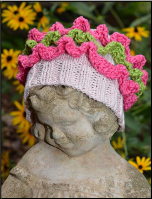 Garden Girl's Ruffle Hat Knitting Pattern by SKNITSB - DK Weight Yarn, Circular Needles, and Step-by-Step Instructions pattern preview