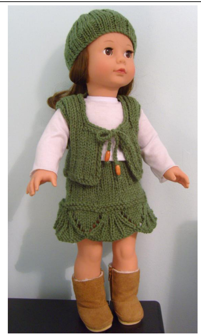 Weekend Casual American Girl Doll Outfit Pattern: Knit Skirt, Hat, and Waistcoat Design by Jacqueline Gibb pattern preview