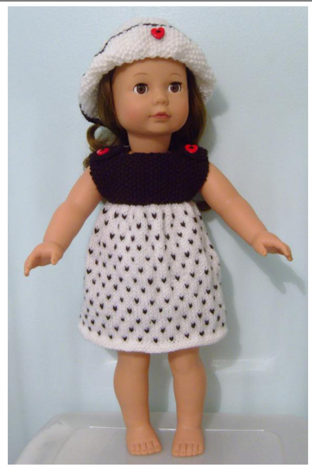 American Girl Doll Knitting Patterns: Monochrome Dress and Hat with Turnback Brim by Jacqueline Gibb pattern preview