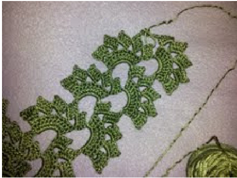 Crochet Pattern for a Delicate Leafy Scarf with Bamboo Yarn in Camo Green Shade, Free Design from July 2012 pattern preview