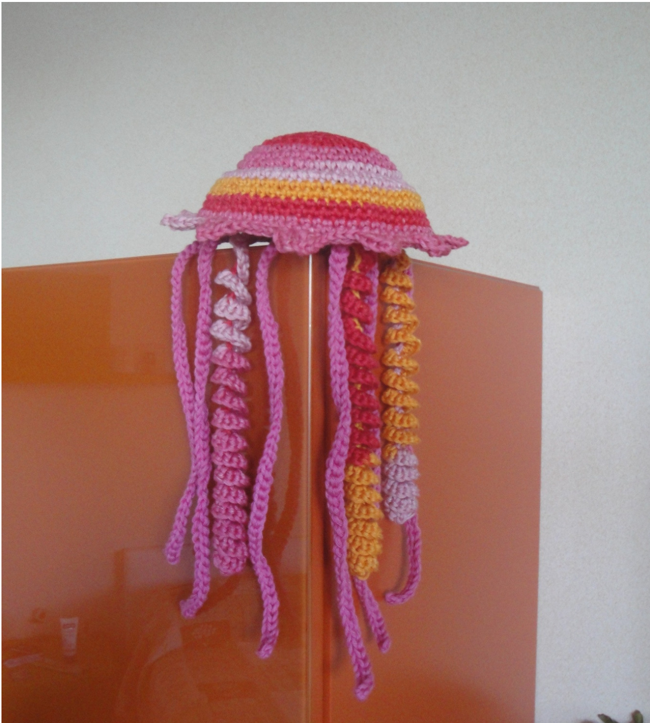 Summer Jellyfish Crochet Pattern by Teresa Alvarez - A Multicolored Bell and Solid Body Design with Spiral Worked Body, Arms, and Tentacles pattern preview