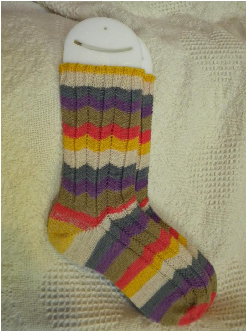 Toe-Up Chevron Lace Socks Pattern by Gayle Pounds for Knitting Enthusiasts pattern preview