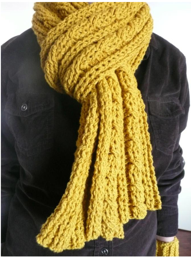 Cable Scarf Crochet Pattern by Audrey McNeill - King Cole Bamboo Cotton, Size 3.50mm Hook, Adjustable Gauge pattern preview