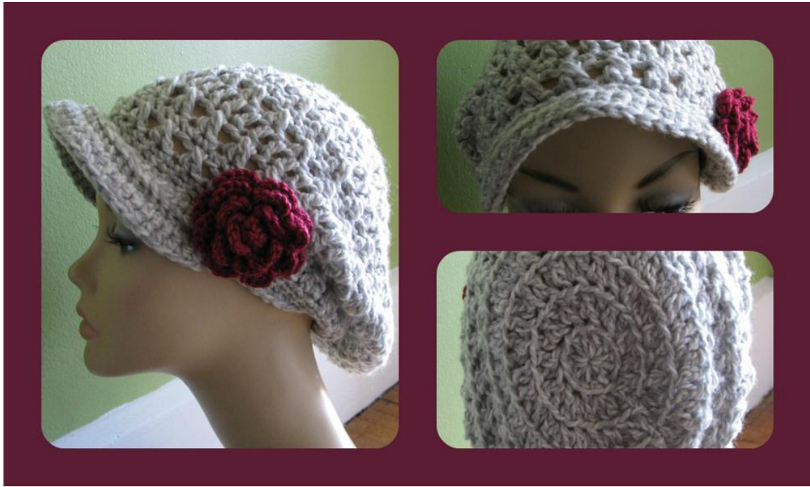 Kiss it Goodbye Newsboy Slouchy Crochet Hat Pattern with Detailed Instructions and Video Tutorials pattern preview