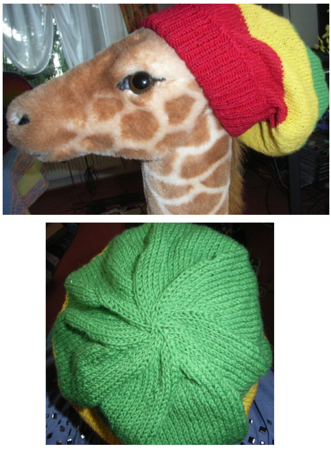 Jamaica Beanie Knitting Pattern: Sock Yarn and Bulky Yarn Versions for a Unisex, Slouchy Hat with Colorful Stripes and Swirl Top Decreases pattern preview