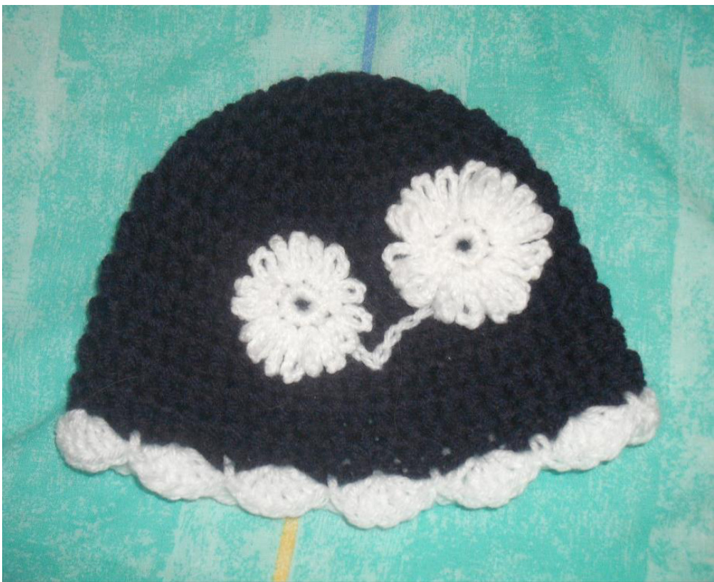 Crochet Pattern for Baby Beanie with Floral Accents (Newborn to 3 Months) by Mrs Eviltedi pattern preview