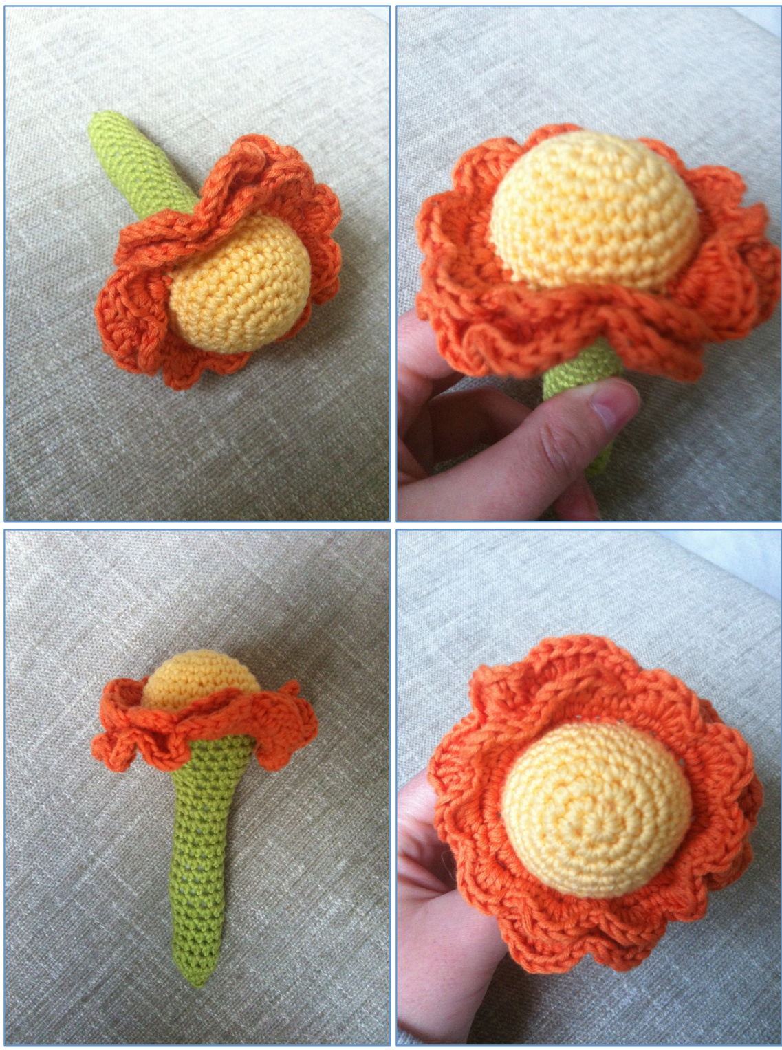 Crochet Flower Rattle Pattern by Katrine Selso - A Step-by-Step Guide to Creating a Colorful, Noise-Making Flower Toy pattern preview