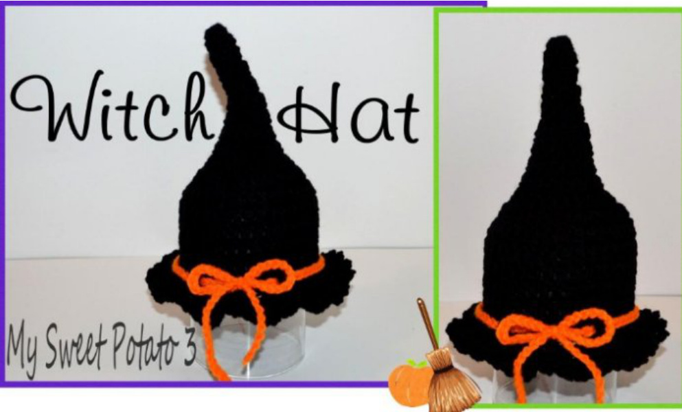 Witch Hat Crochet Pattern for Newborn to Child Sizes by Sweet Potato 3 Patterns pattern preview