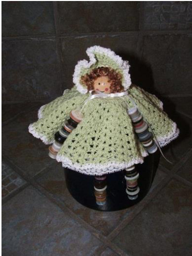 Green Button Doll Crochet Pattern: Intermediate Level Tutorial with Dress, Bonnet, and Assembly Instructions pattern preview