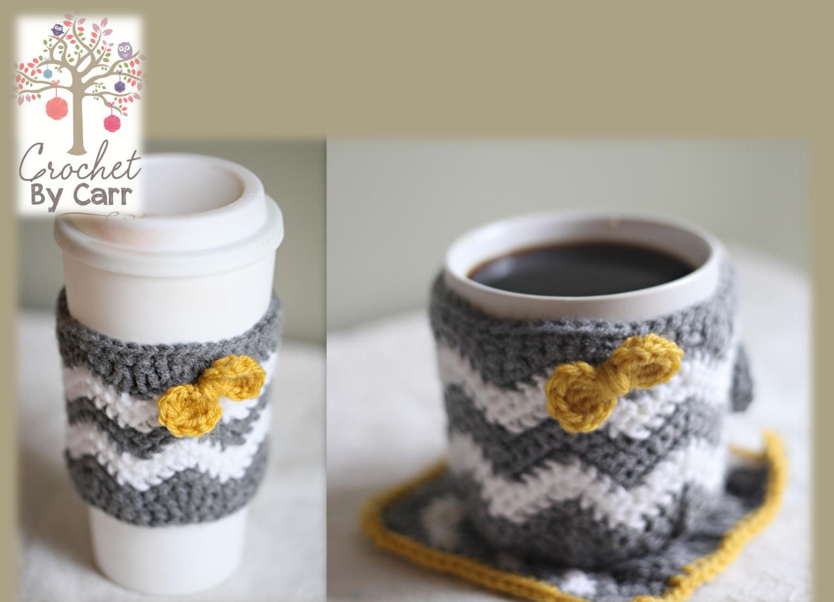 Caffeinated Chevrons: Crochet Patterns for Coffee Cup Cozy, Mug Cozy, and Mug Rug with Detailed Stitch Guides and Color Schemes pattern preview