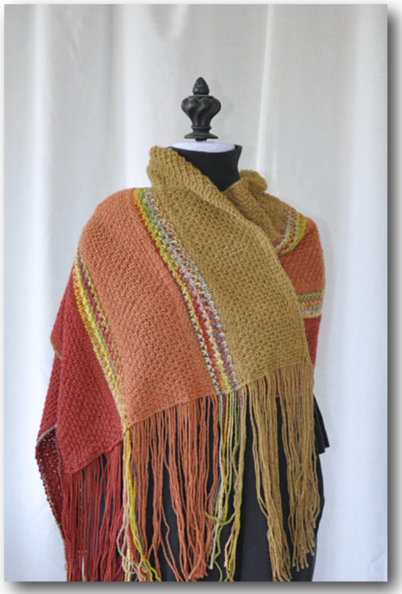 9th Anniversary Wrap Knitting Pattern by Linda Blakely - Easy Round Knit with Fringe pattern preview