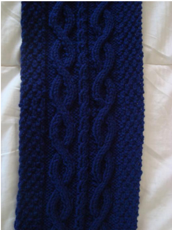 Wavy Navy Scarf Pattern for Beginners: A Cable Knitting Tutorial with American Moss Stitch Border pattern preview