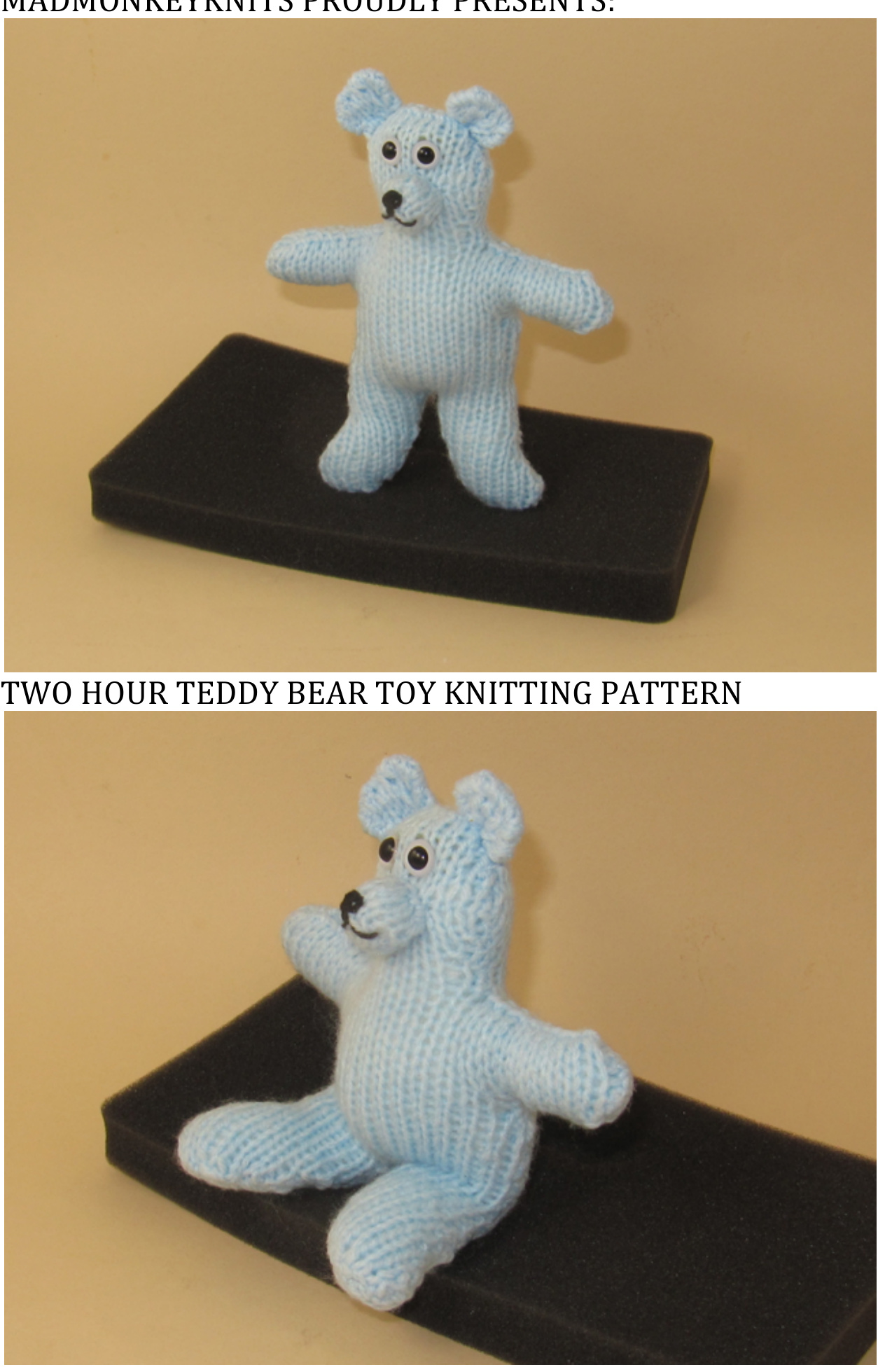 MadMonkeyKnits Pattern No. 833: Knitted Teddy Bear with Detailed Instructions and Safety Precautions pattern preview