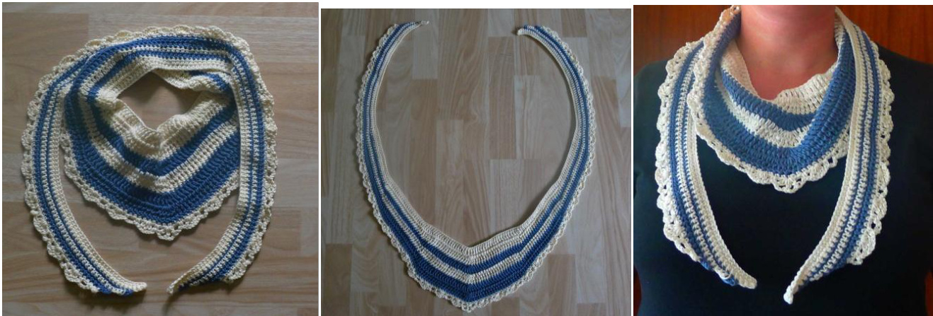 Detailed Crochet Pattern for Vips Scarf in Blue and White with Denim and Off-White Yarns pattern preview