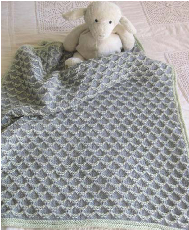 Merbaby Blanket by Knitti Politi: Vintage-Inspired Mermaid Scale Pattern with Modern Roll Border pattern preview