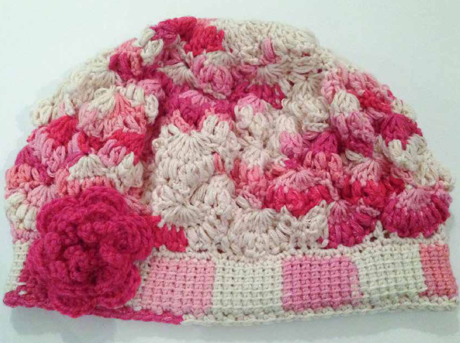 Crochet Pattern for Fan Puff Hat with Flower Embellishment and Lotus Leaf - Intermediate Level pattern preview