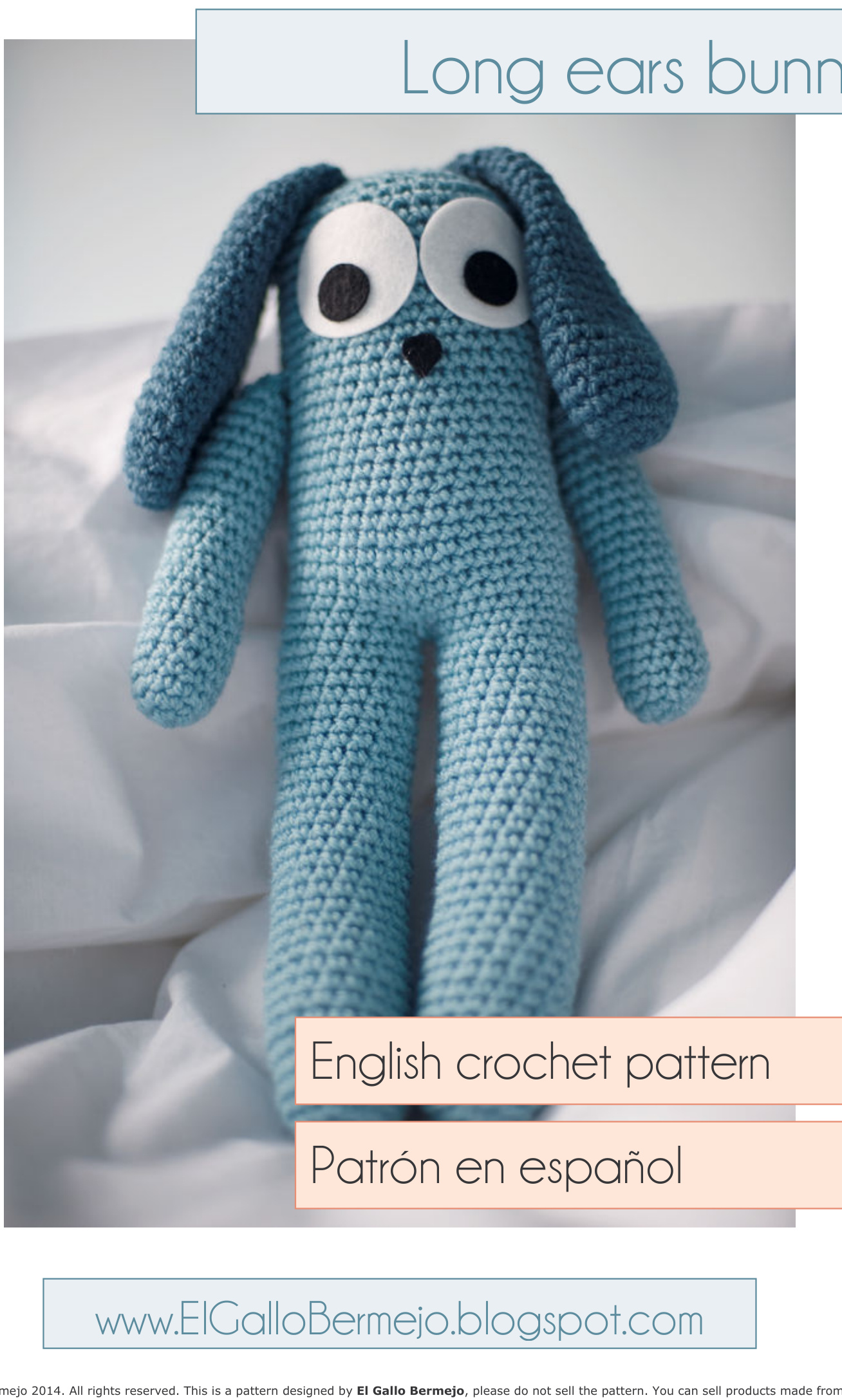 Long Ears Bunny Crochet Pattern with Detailed Instructions in English and Spanish pattern preview